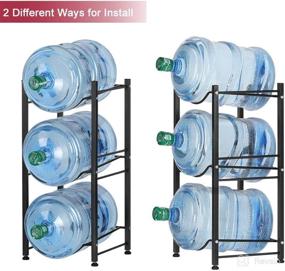 img 1 attached to Detachable Stainless Steel Water Jug Holder Rack - 3-Tier Water Storage Organizer for 5 Gallon Water Bottle Dispenser Stand - Heavy Duty Stackable Shelf for Office Kitchen Lobby Foyer - Black