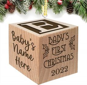 personalized baby block wooden keepsake ornament 2022 gift for boy or girl - my first babys christmas custom engraved newborn infant mom, dad 1st date by glitzby logo