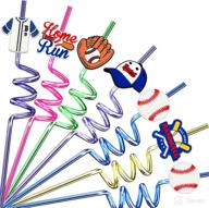 🎉 baseball party favors: 24pcs baseball straws | baseball themed decorations & supplies | reusable plastic straws for baseball birthday, baby shower, sports parties logo