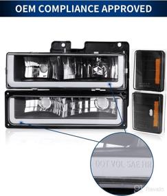 img 3 attached to 🚗 1994-1998 Chevy Silverado/Tahoe/Suburban/C10 Headlights Assembly - Black Housing, Clear Lens, Amber Reflector, Ultra Bright LED DRL