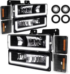 img 4 attached to 🚗 1994-1998 Chevy Silverado/Tahoe/Suburban/C10 Headlights Assembly - Black Housing, Clear Lens, Amber Reflector, Ultra Bright LED DRL