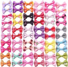 img 3 attached to 🐶 60PCS (30 Pairs) Adorable Puppy Dog Small Bowknot Hair Bows with Clips - Handmade Pet Grooming Accessories, Cute Patterns Included - Clips Style 3