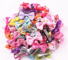 img 2 attached to 🐶 60PCS (30 Pairs) Adorable Puppy Dog Small Bowknot Hair Bows with Clips - Handmade Pet Grooming Accessories, Cute Patterns Included - Clips Style 3