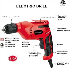 img 3 attached to Toolman 3/8 Electric Power Drill Driver For Heavy-Duty Tasks Compatible With DeWalt, Makita, Ryobi, SKILL, Bosch Accessories - Model 5207Q07