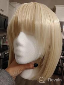 img 7 attached to Short Bob Hair Wig 12" Straight With Flat Bangs Synthetic Colorful Cosplay Daily Party Wig For Women Natural As Real Hair+ Free Wig Cap - Wine Red