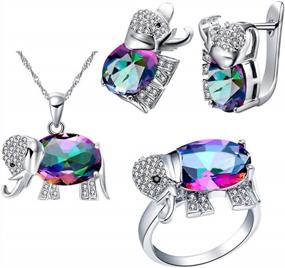 img 4 attached to Good Luck Elephant Wedding Jewelry Set - Uloveido Crystal Drop Pendant Necklace, Earrings & Rings For Bridal Women T485