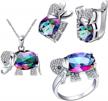 good luck elephant wedding jewelry set - uloveido crystal drop pendant necklace, earrings & rings for bridal women t485 logo