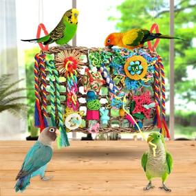 img 3 attached to 🐦 Bird Toys Foraging Wall: Engaging Parakeets, Cockatiels, Conures, and Lovebirds with Shredding Seagrass & Various Toys