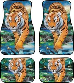 img 4 attached to STUOARTE Tiger Print Universal Car Floor Mat Carpet Full Set For Women Car SUV Van &Amp