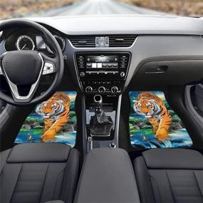 img 2 attached to STUOARTE Tiger Print Universal Car Floor Mat Carpet Full Set For Women Car SUV Van &Amp