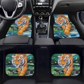 img 3 attached to STUOARTE Tiger Print Universal Car Floor Mat Carpet Full Set For Women Car SUV Van &Amp