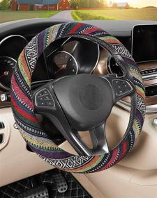 img 4 attached to 🌺 SEG Direct Boho Steering Wheel Cover with Baja Blanket Cloth | Ethnic Style Auto Wheel Cover Crafted from Coarse Flax | Fits 14.5-15.25 inch Car Wheel