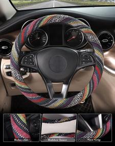 img 2 attached to 🌺 SEG Direct Boho Steering Wheel Cover with Baja Blanket Cloth | Ethnic Style Auto Wheel Cover Crafted from Coarse Flax | Fits 14.5-15.25 inch Car Wheel
