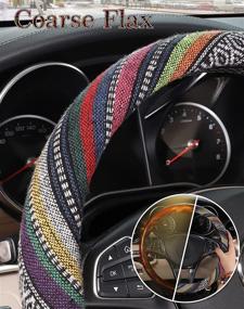 img 1 attached to 🌺 SEG Direct Boho Steering Wheel Cover with Baja Blanket Cloth | Ethnic Style Auto Wheel Cover Crafted from Coarse Flax | Fits 14.5-15.25 inch Car Wheel
