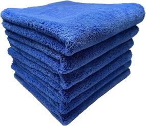 img 4 attached to 🚗 Plush Soft Edgeless Microfiber Towel Set - Perfect for Auto Detailing, Drying & Polishing Cars (Blue, 6-Pack)