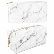 anezus 2pcs marble cosmetic toiletry makeup bag travel brush storage pouch with gold zipper logo