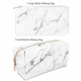 img 3 attached to Anezus 2Pcs Marble Cosmetic Toiletry Makeup Bag Travel Brush Storage Pouch With Gold Zipper