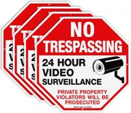 4-pack no trespassing signs with video surveillance for private property protection - 10x10 inches, reflective aluminum, uv and weather resistant logo