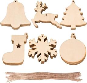 img 4 attached to 30 PCS 6 Styles Wooden Christmas Hanging Ornaments, DIY Wood Crafts For Xmas Decoration Tree Ornament WXJ13