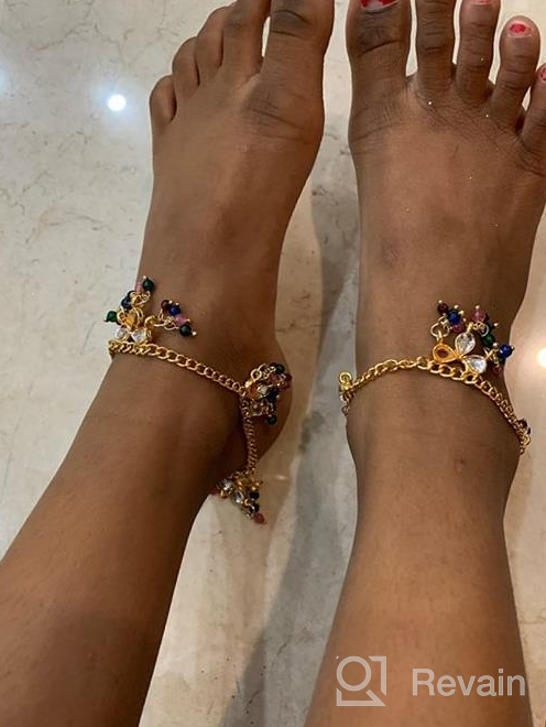 img 1 attached to Exquisite Bollywood Jewelry for Feet - Designer Wedding Payal Paazeb Anklets, Toe Rings, Rhinestone Crystal in Gold and Silver Tone for Women review by Sabrina Geppert