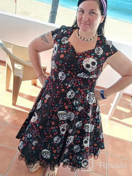 img 1 attached to Women'S Halloween Retro Polka Dot Sugar Skull Swing Dress | Oten Cap Sleeve Rockabilly Cocktail Party review by Lacueva Tranquillity