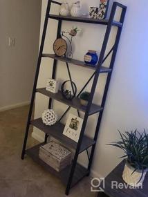 img 5 attached to BON AUGURE Industrial 5 Tier Rustic Leaning Ladder Shelf Bookcase, Wood & Metal (Dark Grey Oak)