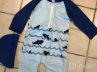 img 1 attached to 🦈 Stay Protected at the Beach: Boys Swimsuit Rash Guard Toddler One Piece Shark Bathing Suit with Long Sleeves, Hat, and UPF 50+ for Ultimate Sun Safety review by Pat Haberman