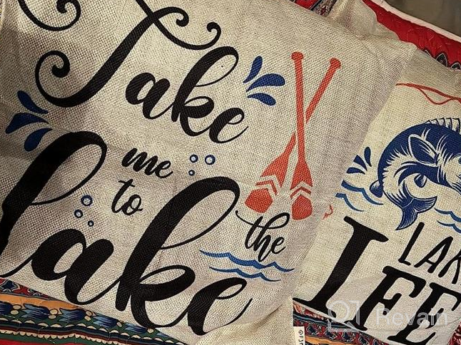 img 1 attached to Fjfz Lake Life Decorative Throw Pillow Cover Set Of 4, Farmhouse Lakehouse Rules Quotes Porch Patio Home Decor, Paddle Sailboat Nautical Outdoor Sofa Couch Cushion Case 18 X 18 review by Aaron Webb