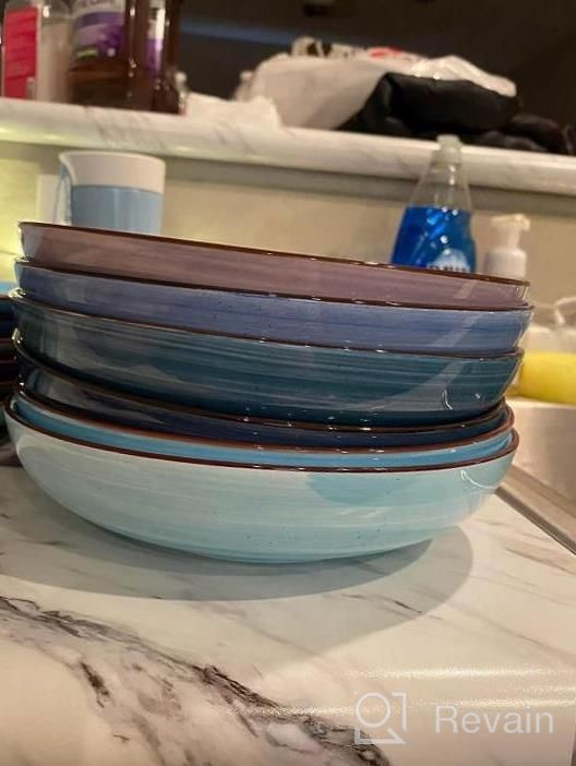 img 1 attached to Serve Your Food In Style With KitchenTour Ceramic Pasta Bowls - Set Of 6 Large Salad Bowls, Porcelain Serving Bowl Set In Warm Colors, Dishwasher And Microwave Safe review by Linda Diaz