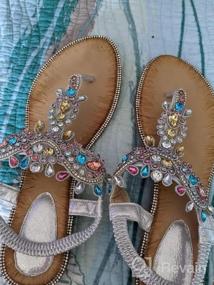 img 4 attached to Sparkle And Comfort Combined: ICKER Women'S T-Strap Rhinestone Sandals With Bohemian Pearl And Crystal Embellishments