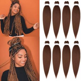 img 4 attached to Get Flawless And Itch-Free Hairstyle With ShowCoco Pre-Stretched Crochet Braiding Hair In Auburn Brown - Yaki Straight 20 Inch (8 Packs) - Suitable For Hot Water Setting (Color #30)