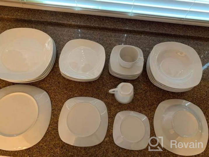 img 1 attached to MALACASA 30-Piece Porcelain Dinnerware Set - Gray White Square Dishes For 6, Series Felisa review by Janet Gonzalez
