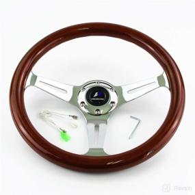 img 1 attached to 🔧 High-quality 14 inch 350mm Wood Steering Wheel with 6 Bolts, 1.75 inch Dish, Chrome Spoke, and Horn - Universal Fit