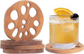 img 4 attached to CHIOUPA Wooden Coasters With Vintage Design For Stylish Tabletop Protection - Set Of 4