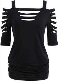 img 4 attached to Women'S Off Shoulder Tops By YSLMNOR - Solid Color Blouses With Hollow Out & 1/2 Sleeve Pullover Design