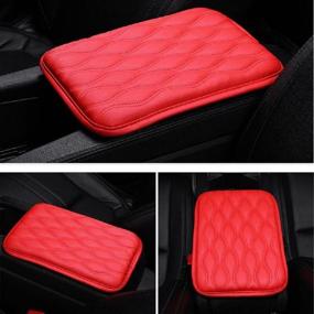 img 1 attached to Premium Waterproof Red PU Leather Auto Center Console Cover - Ideal Universal Fit for Car/SUV/Truck Armrest Cushion Pad