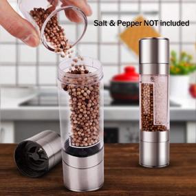 img 1 attached to 2-In-1 Manual Stainless Steel Salt And Pepper Grinder With Adjustable Coarseness, Refillable Herb Spice Shakers And Dual Clear Acrylic Chambers By Mixoo