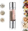 2-in-1 manual stainless steel salt and pepper grinder with adjustable coarseness, refillable herb spice shakers and dual clear acrylic chambers by mixoo logo
