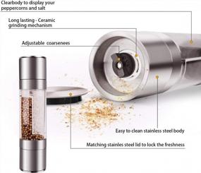 img 3 attached to 2-In-1 Manual Stainless Steel Salt And Pepper Grinder With Adjustable Coarseness, Refillable Herb Spice Shakers And Dual Clear Acrylic Chambers By Mixoo