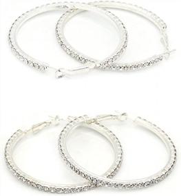 img 3 attached to Sparkling Fashion: JSEA Rhinestone Hoop Earrings Set In Silver And Rose Gold For Women