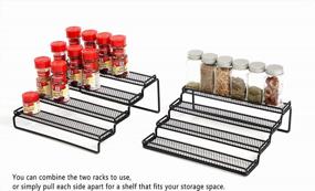img 3 attached to MEIQIHOME Expandable Spice Rack Organizer - 4 Tier Step Shelf Spice Storage Holder For Kitchen Cabinets, Countertops, Cupboards, And Pantries - Black Metal (Adjustable From 11.4 To 22.8 Inches)
