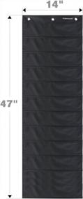img 3 attached to Organization Pocket Chart, Wall Hanging File Organizer Folder With 10 Large Pockets For Office, Home, School, Studio, Etc. 14 X 47 Inch, Black, 3 Hangers And 4 Hooks
