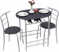 vecelo 3-piece black wood round table and chair set for dining room, kitchen, bar breakfast - with wine storage rack, space-saving, 31.5 inches логотип
