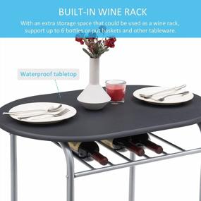 img 1 attached to VECELO 3-Piece Black Wood Round Table and Chair Set for Dining Room, Kitchen, Bar Breakfast - with Wine Storage Rack, Space-Saving, 31.5 inches