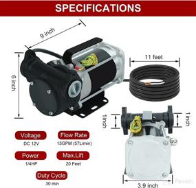 img 3 attached to High-Performance 12V DC Fuel Transfer Pump, Self-Priming Rotary Vane Motor Pump, 15 GPM / 57 LPM, Thermal Protected, Ideal for Gasoline, Diesel, Kerosene & Mineral Spirits