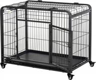 pawhut folding design heavy duty metal dog cage crate & kennel with removable tray and cover, & 4 locking wheels, indoor/outdoor 49 логотип