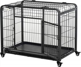 img 4 attached to PawHut Folding Design Heavy Duty Metal Dog Cage Crate & Kennel With Removable Tray And Cover, & 4 Locking Wheels, Indoor/Outdoor 49