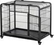 pawhut folding design heavy duty metal dog cage crate & kennel with removable tray and cover, & 4 locking wheels, indoor/outdoor 49 logo