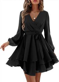 img 3 attached to Women'S Casual Long/Short Sleeve Wrap V-Neck Ruffle Mini Dress By Amoretu