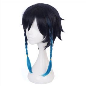 img 1 attached to DAZCOS Unisex Adult Venti Cosplay Wig Short Blue Gradient With Braid (Gradient Blue)